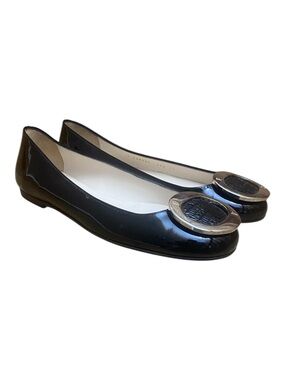 Frances Valentine Womens Parent Leather Black Ballet Flats medallion Slip On